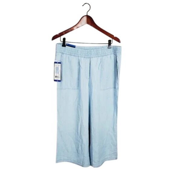 Hilary Radley light blue wide-leg cropped pants size L NWT - Picture 2 of 7